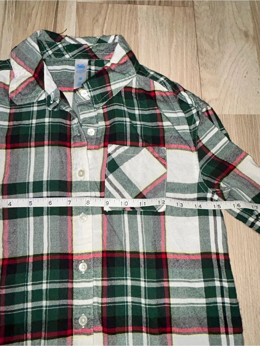 Justice Green & White Plaid Button-Down Shirt with Red Accents